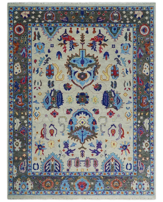 Custom Made Ivory and Gray  Hand knotted Traditional Oushak wool Area Rug.