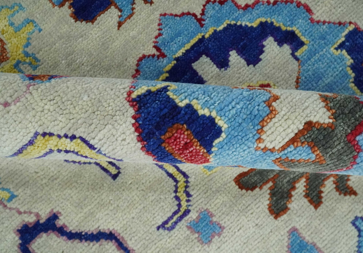 Custom Made Ivory and Gray  Hand knotted Traditional Oushak wool Area Rug.