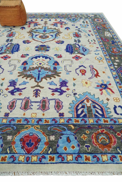 Custom Made Ivory and Gray  Hand knotted Traditional Oushak wool Area Rug.
