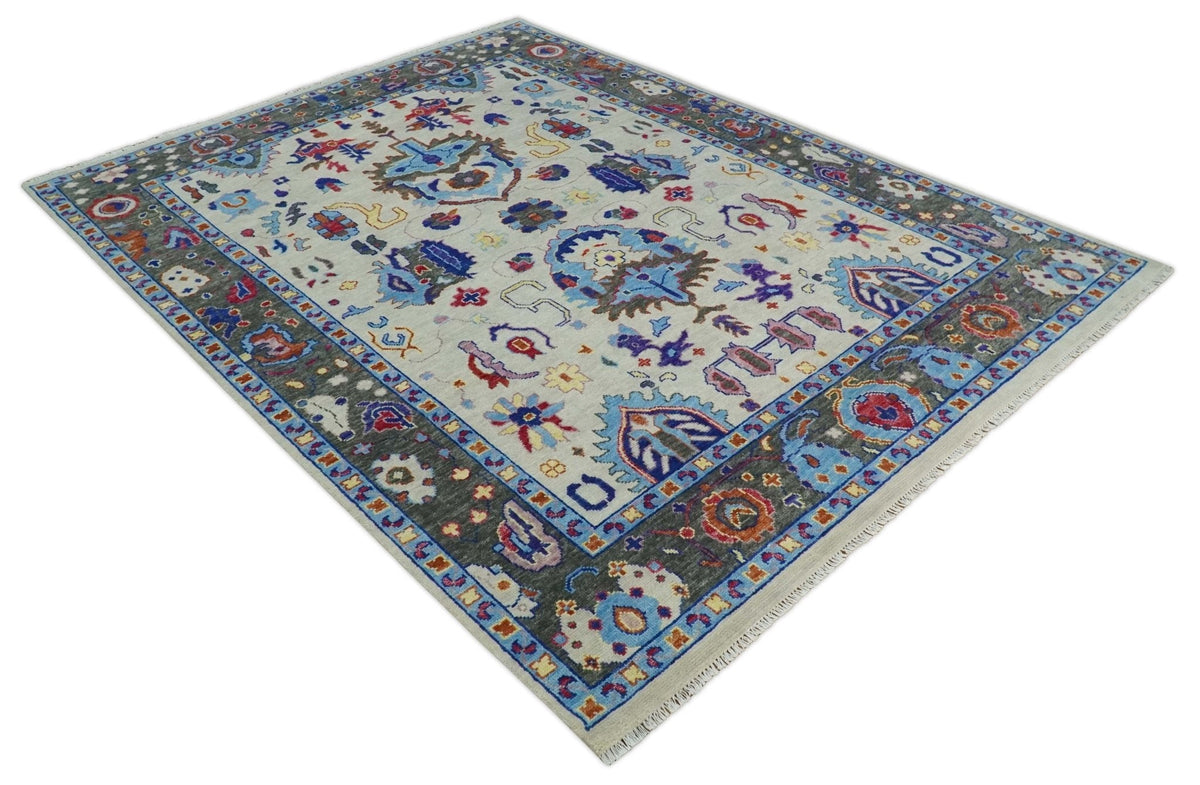Custom Made Ivory and Gray  Hand knotted Traditional Oushak wool Area Rug.