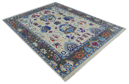 Custom Made Ivory and Gray  Hand knotted Traditional Oushak wool Area Rug.