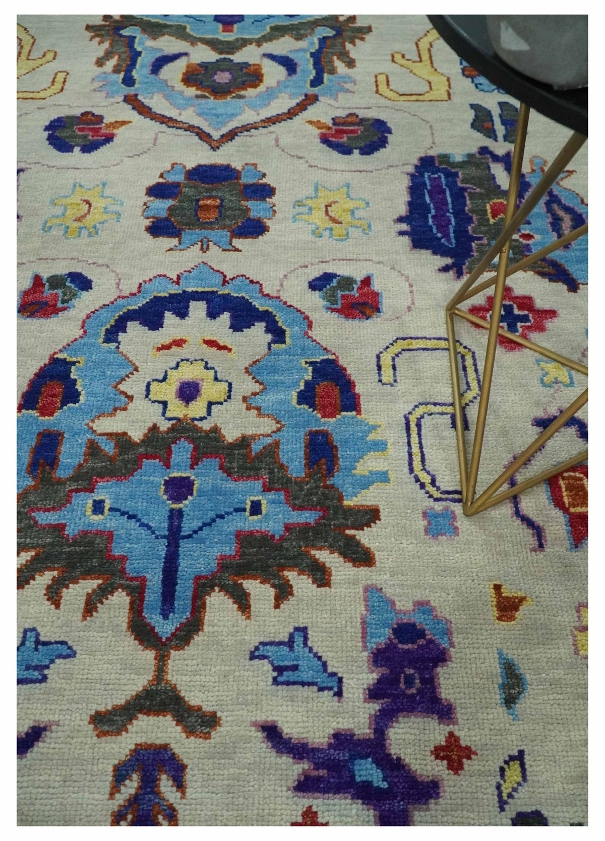 Custom Made Ivory and Gray  Hand knotted Traditional Oushak wool Area Rug.