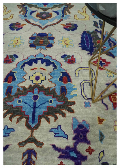 Custom Made Ivory and Gray  Hand knotted Traditional Oushak wool Area Rug.
