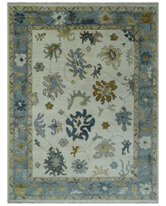 Custom Made Traditional Oushak Ivory and Silver Hand knotted wool Area Rug.