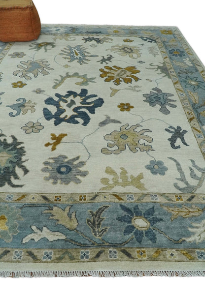 Custom Made Traditional Oushak Ivory and Silver Hand knotted wool Area Rug.