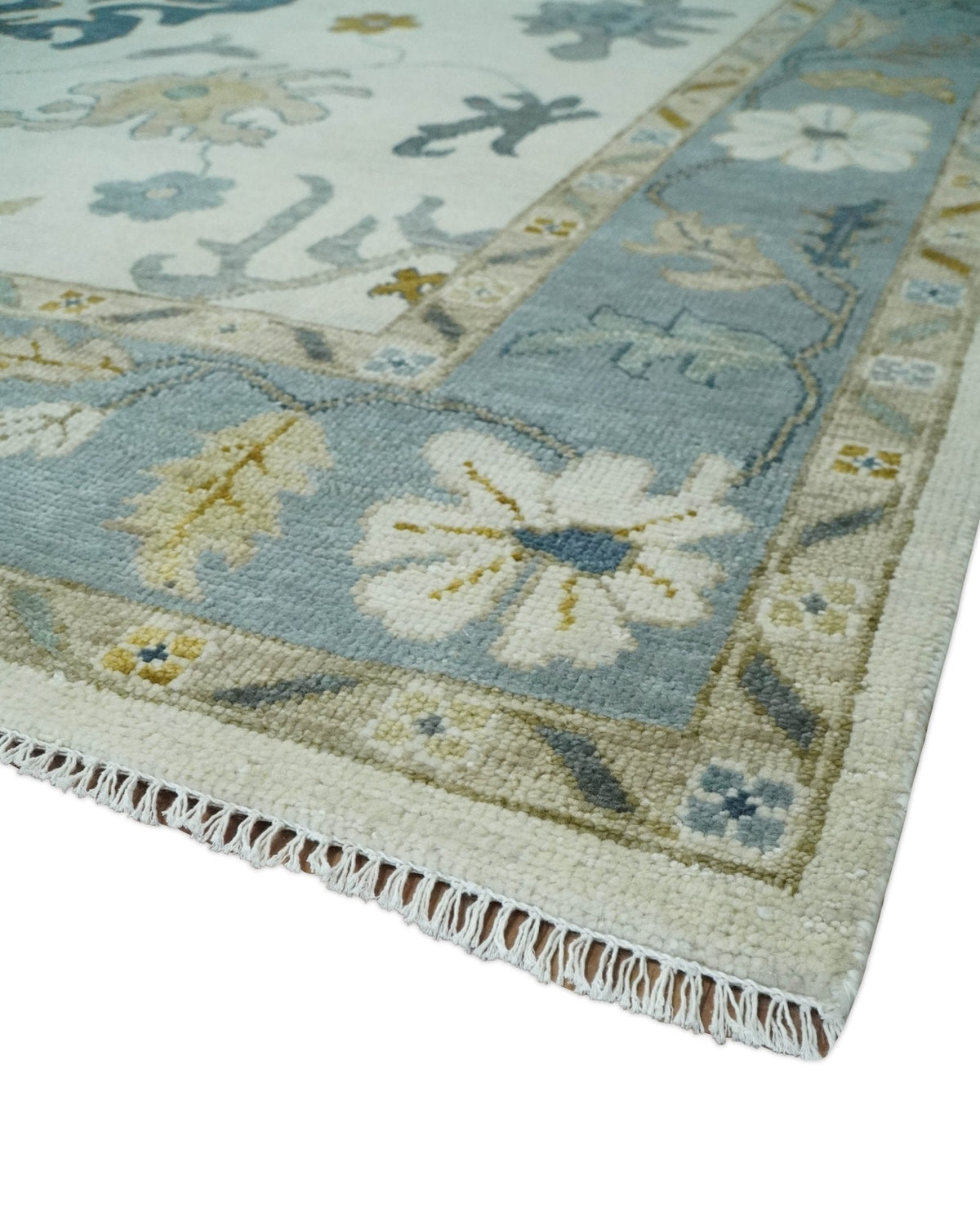 Custom Made Traditional Oushak Ivory and Silver Hand knotted wool Area Rug.