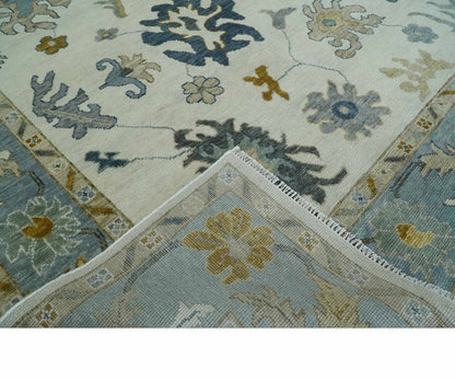 Custom Made Traditional Oushak Ivory and Silver Hand knotted wool Area Rug.