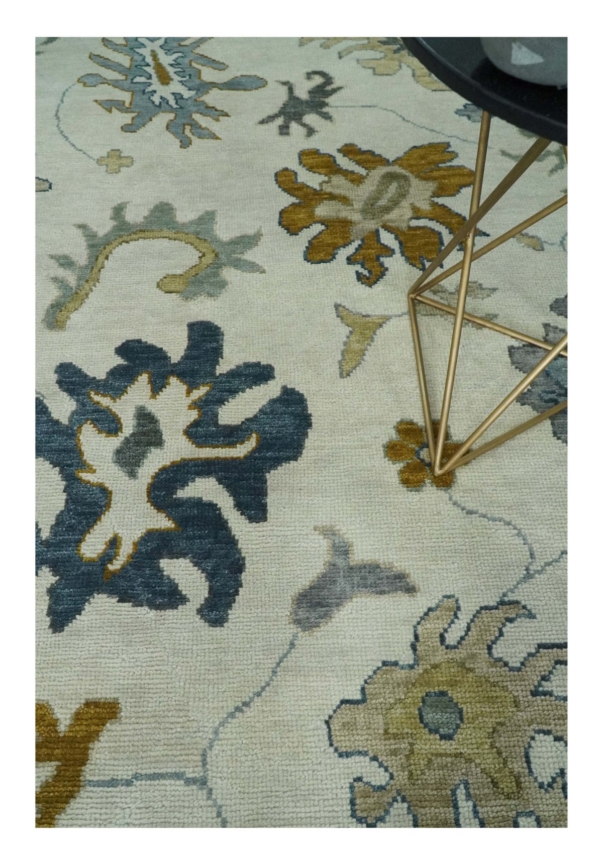 Custom Made Traditional Oushak Ivory and Silver Hand knotted wool Area Rug.