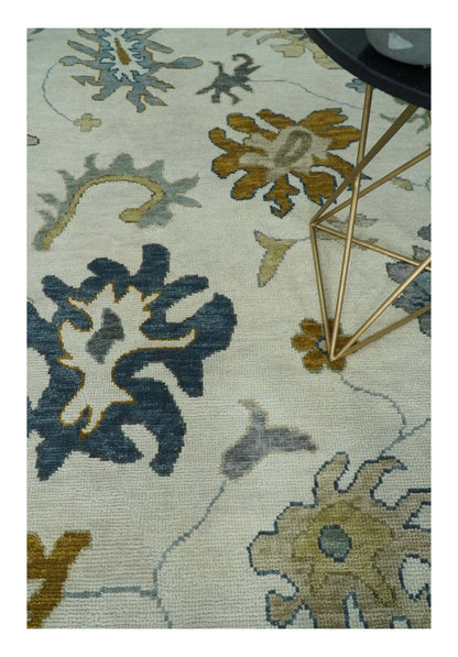 Custom Made Traditional Oushak Ivory and Silver Hand knotted wool Area Rug.