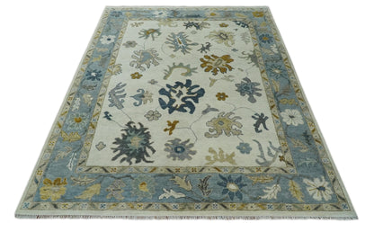 Custom Made Traditional Oushak Ivory and Silver Hand knotted wool Area Rug.