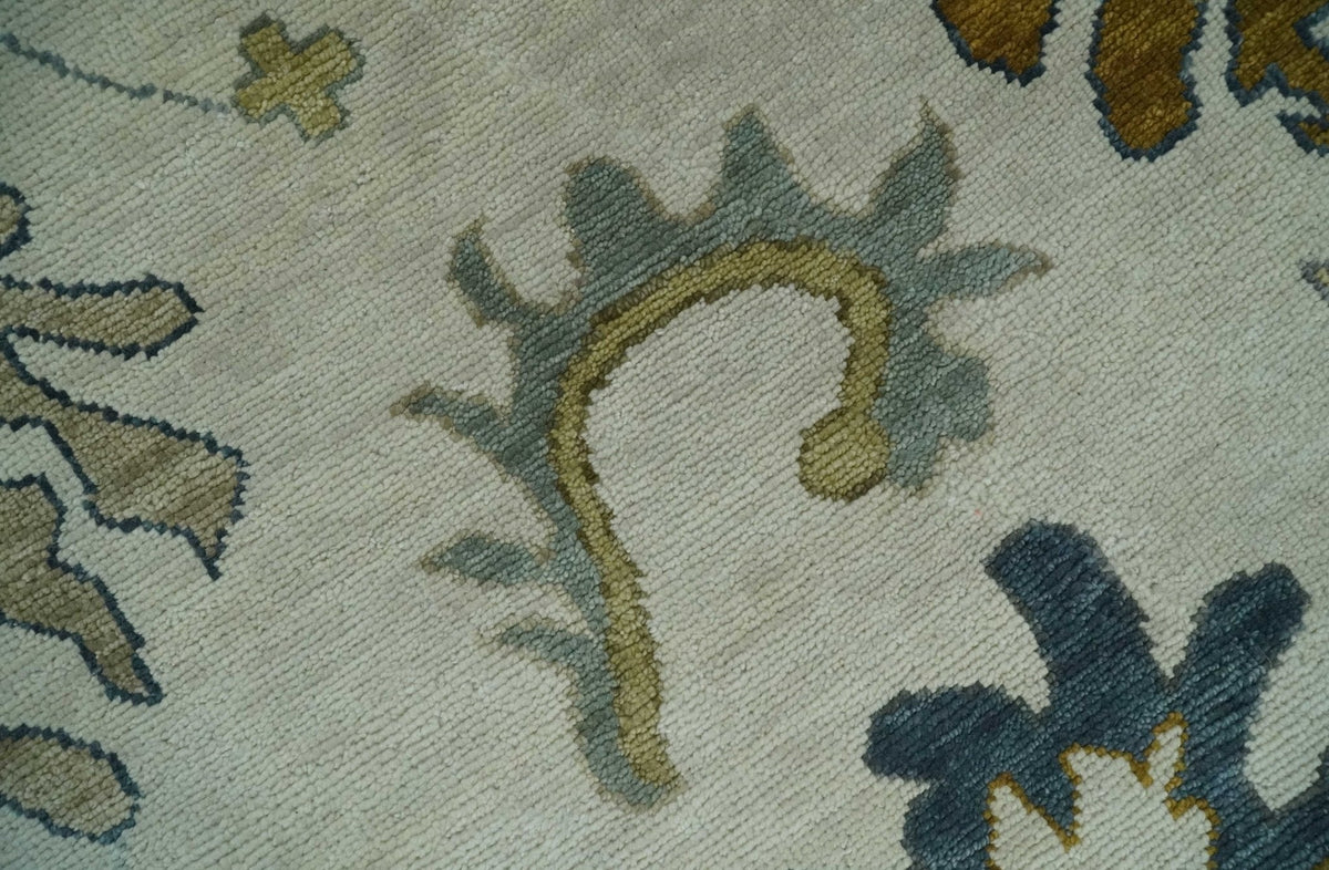 Custom Made Traditional Oushak Ivory and Silver Hand knotted wool Area Rug.