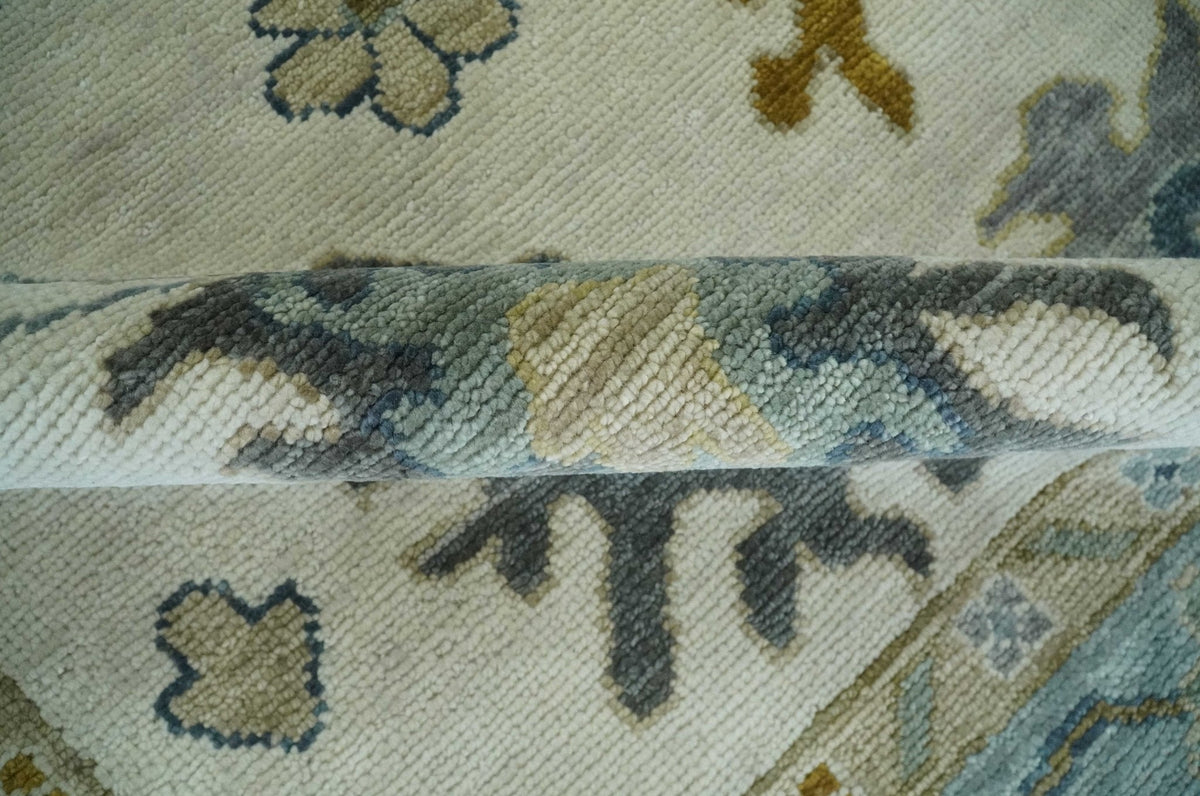 Custom Made Traditional Oushak Ivory and Silver Hand knotted wool Area Rug.