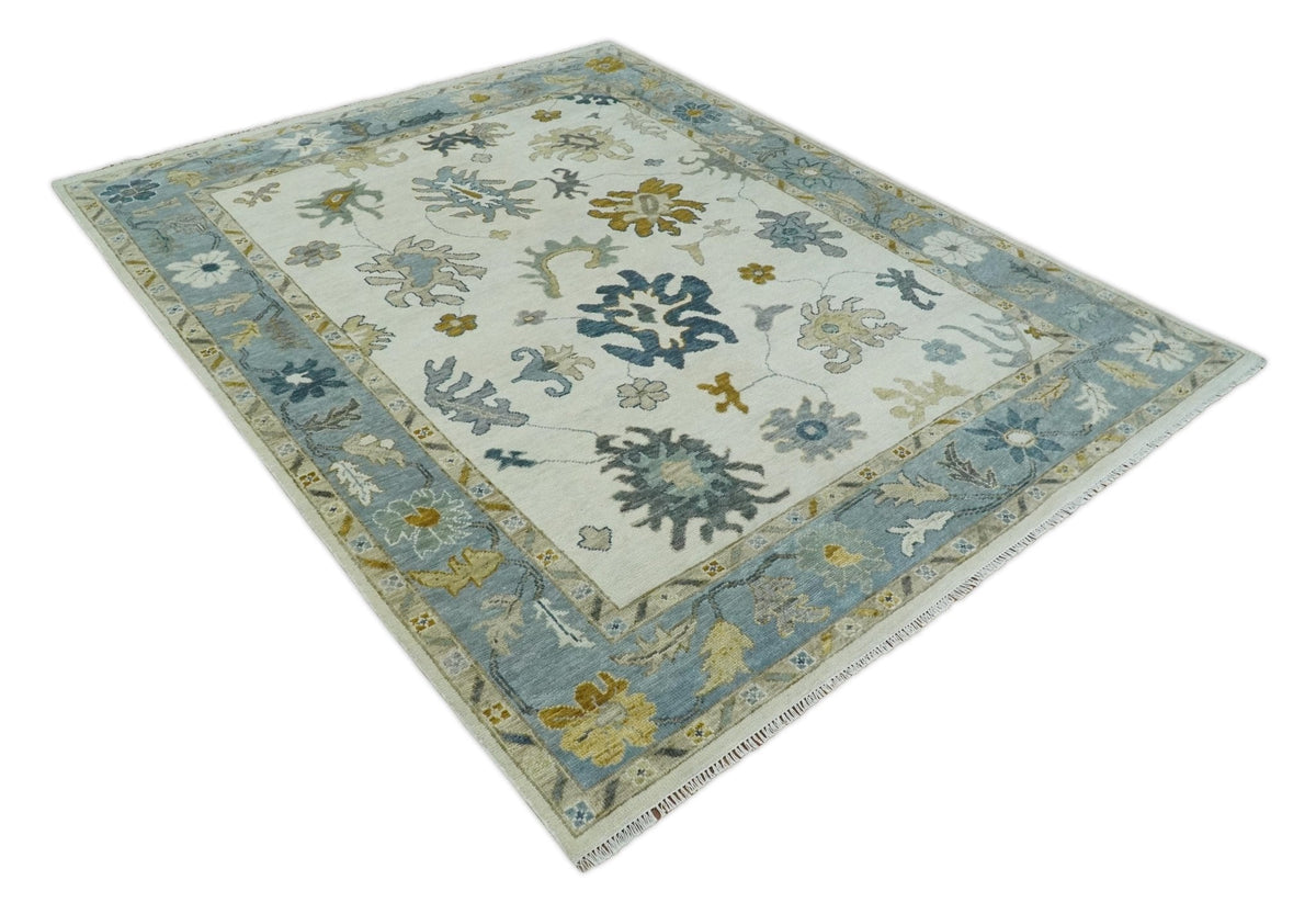 Custom Made Traditional Oushak Ivory and Silver Hand knotted wool Area Rug.