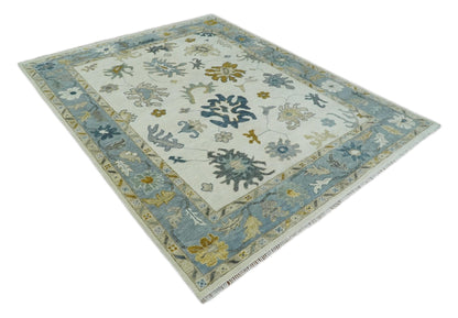 Custom Made Traditional Oushak Ivory and Silver Hand knotted wool Area Rug.