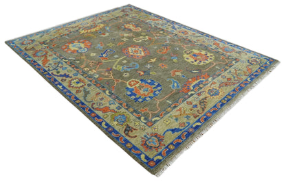 Olive and Blue Vibrant Colorful Traditional Oushak Multi Size wool Area Rug.
