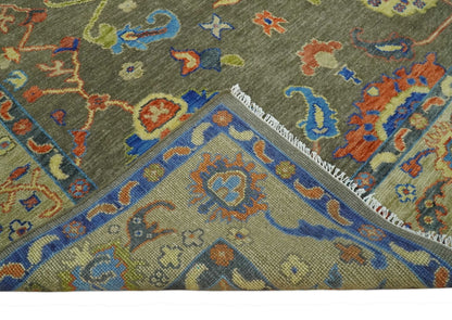 Olive and Blue Vibrant Colorful Traditional Oushak Multi Size wool Area Rug.