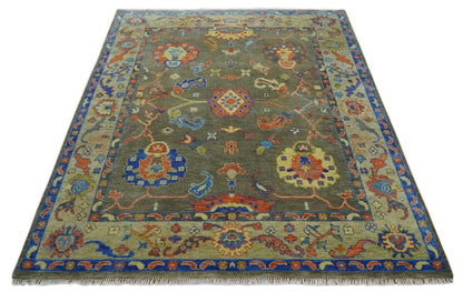 Olive and Blue Vibrant Colorful Traditional Oushak Multi Size wool Area Rug.