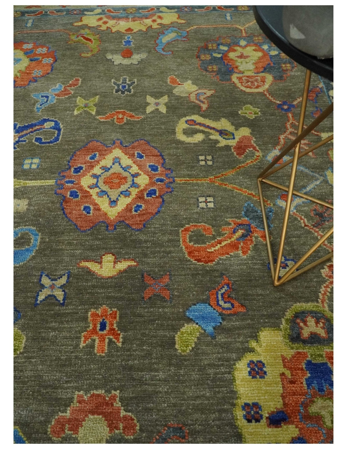 Olive and Blue Vibrant Colorful Traditional Oushak Multi Size wool Area Rug.