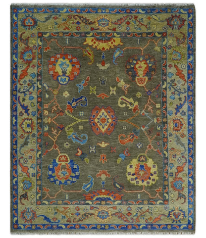 Olive and Blue Vibrant Colorful Traditional Oushak Multi Size wool Area Rug.