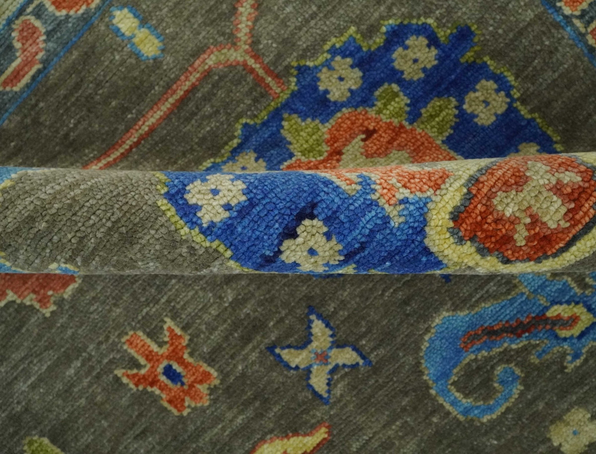 Olive and Blue Vibrant Colorful Traditional Oushak Multi Size wool Area Rug.