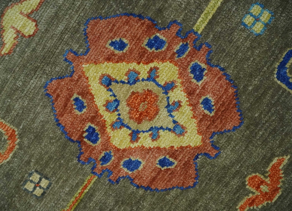 Olive and Blue Vibrant Colorful Traditional Oushak Multi Size wool Area Rug.