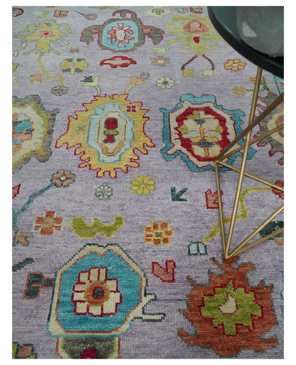 Pink and Beige Vibrant Colorful Hand knotted Traditional Oushak  Area Rug.