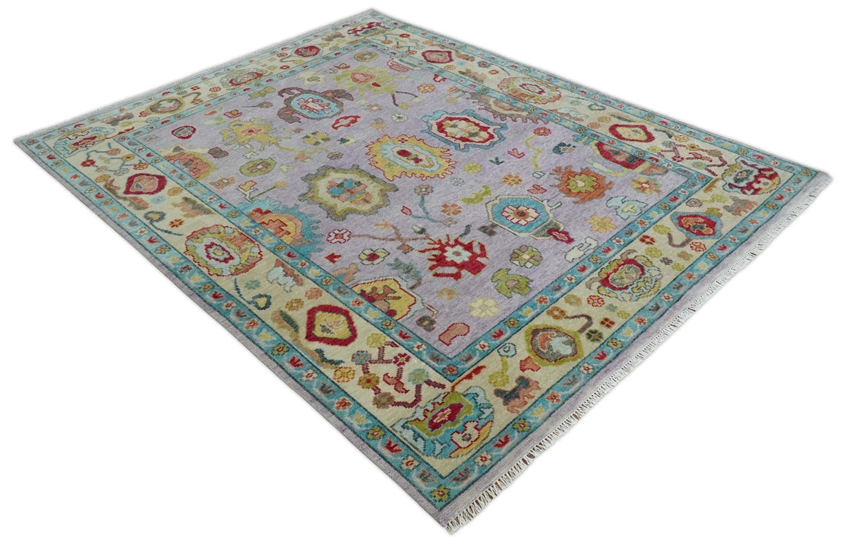 Pink and Beige Vibrant Colorful Hand knotted Traditional Oushak  Area Rug.
