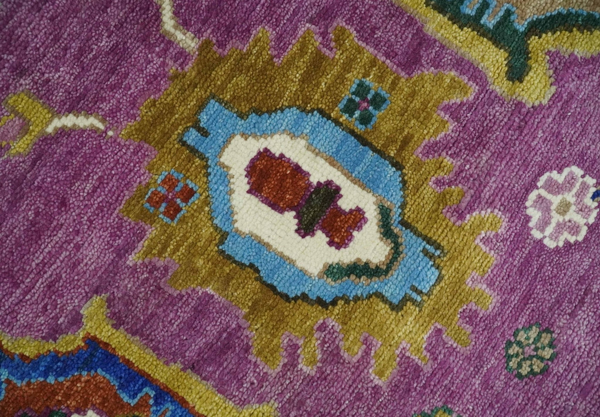 Purple And Ivory Hand knotted Modern Oushak Wool Area Rug.