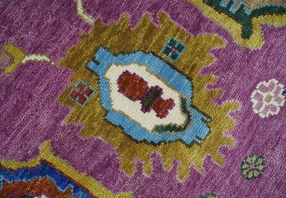 Purple And Ivory Hand knotted Modern Oushak Wool Area Rug.