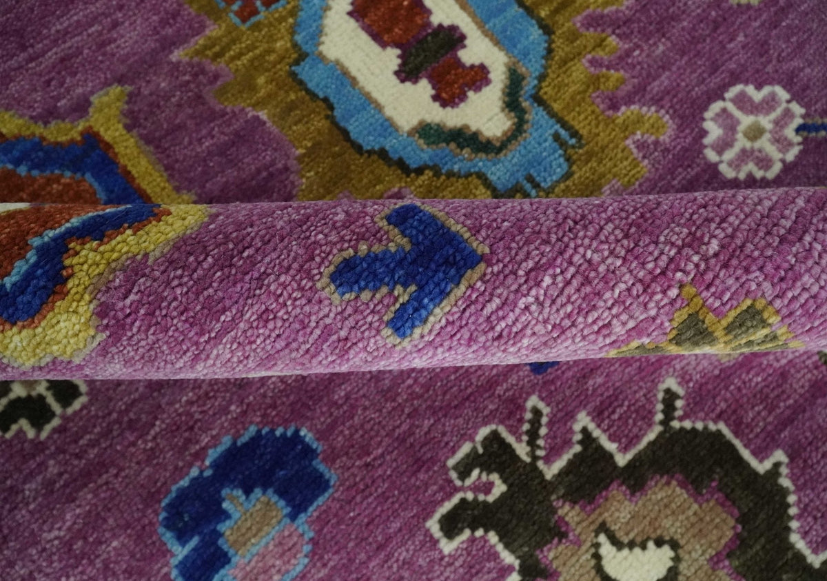 Purple And Ivory Hand knotted Modern Oushak Wool Area Rug.