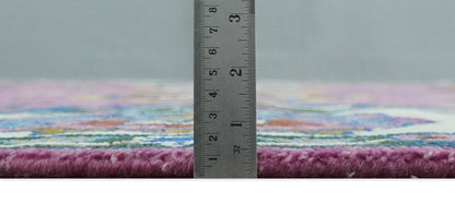 Purple And Ivory Hand knotted Modern Oushak Wool Area Rug.