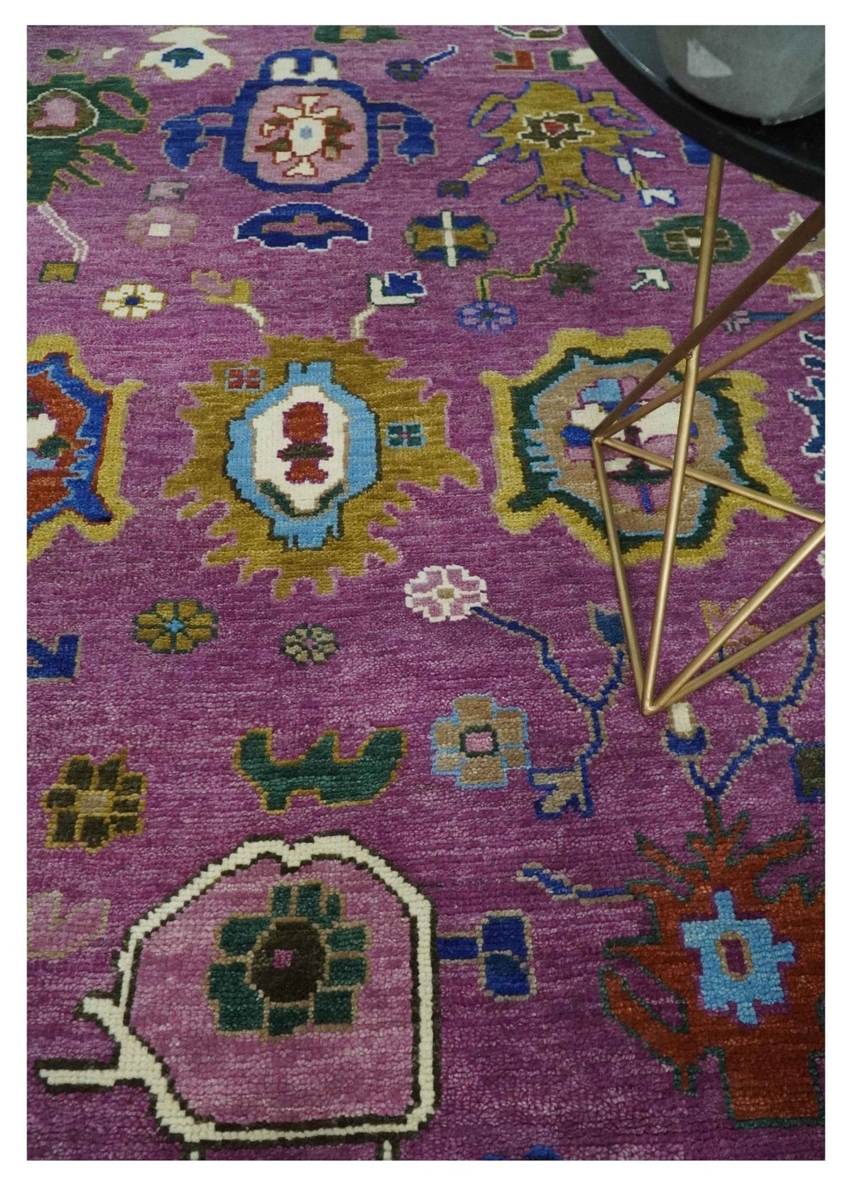 Purple And Ivory Hand knotted Modern Oushak Wool Area Rug.