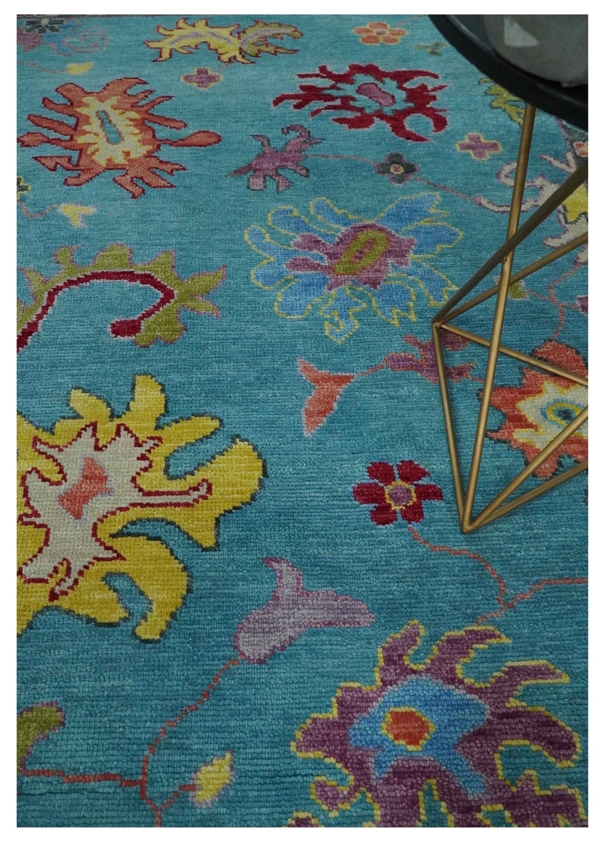 Traditional Blue and Beige Hand knotted Oushak Custom Made Wool Area Rug.