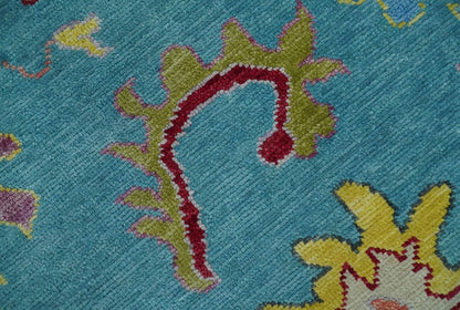 Traditional Blue and Beige Hand knotted Oushak Custom Made Wool Area Rug.