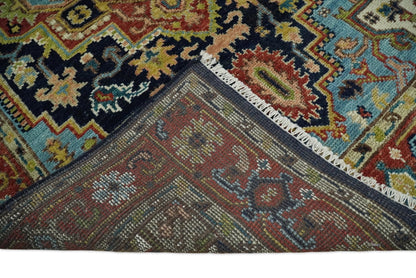 Custom Made Traditional Blue and Rust Hand Knotted Wool Area Rug.