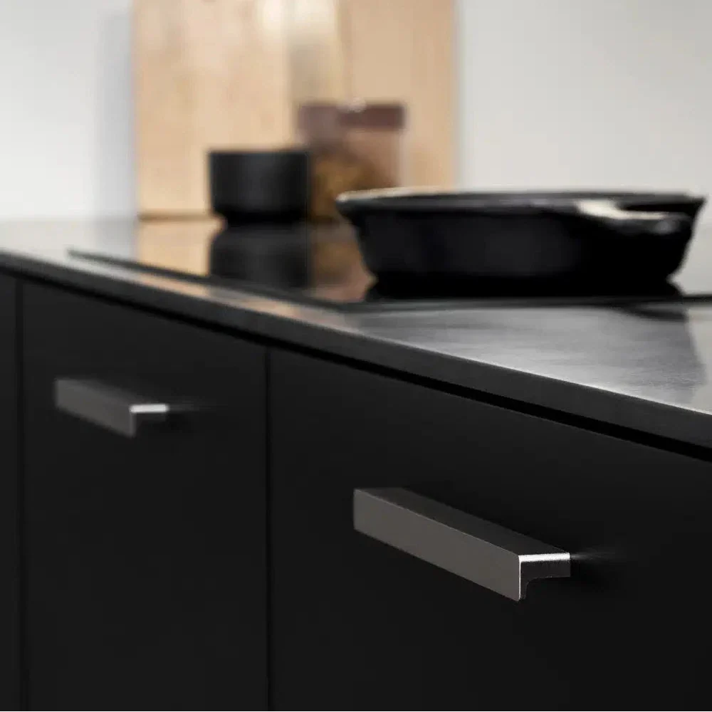 Satin Steel "Elan" Knob and Drawer Pulls.