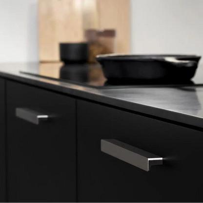 Satin Steel "Elan" Knob and Drawer Pulls.
