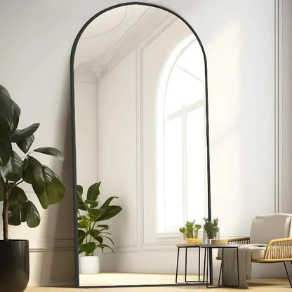 Arched Floor Mirror with Aluminum Frame – Black