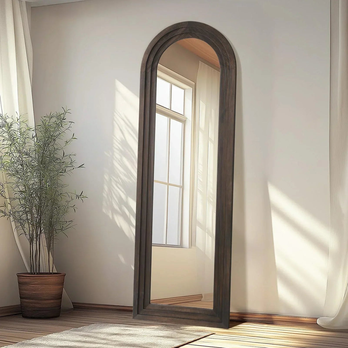 Arched Solid Wood Full Length Mirror – Rustic Farmhouse