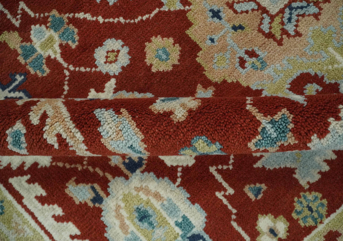 Floral Brown, Blue and Beige Hand Knotted Oriental Oushak Multi Size wool Area Rug.