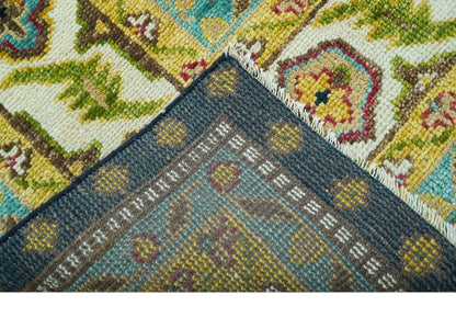Custom Made Traditional Serapi Design Blue And Mustard Hand Knotted Wool Rug.