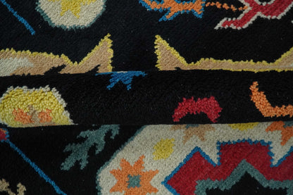 Custom Made Colorful Black, Maroon and Beige Traditional Mamluk Design wool Rug.