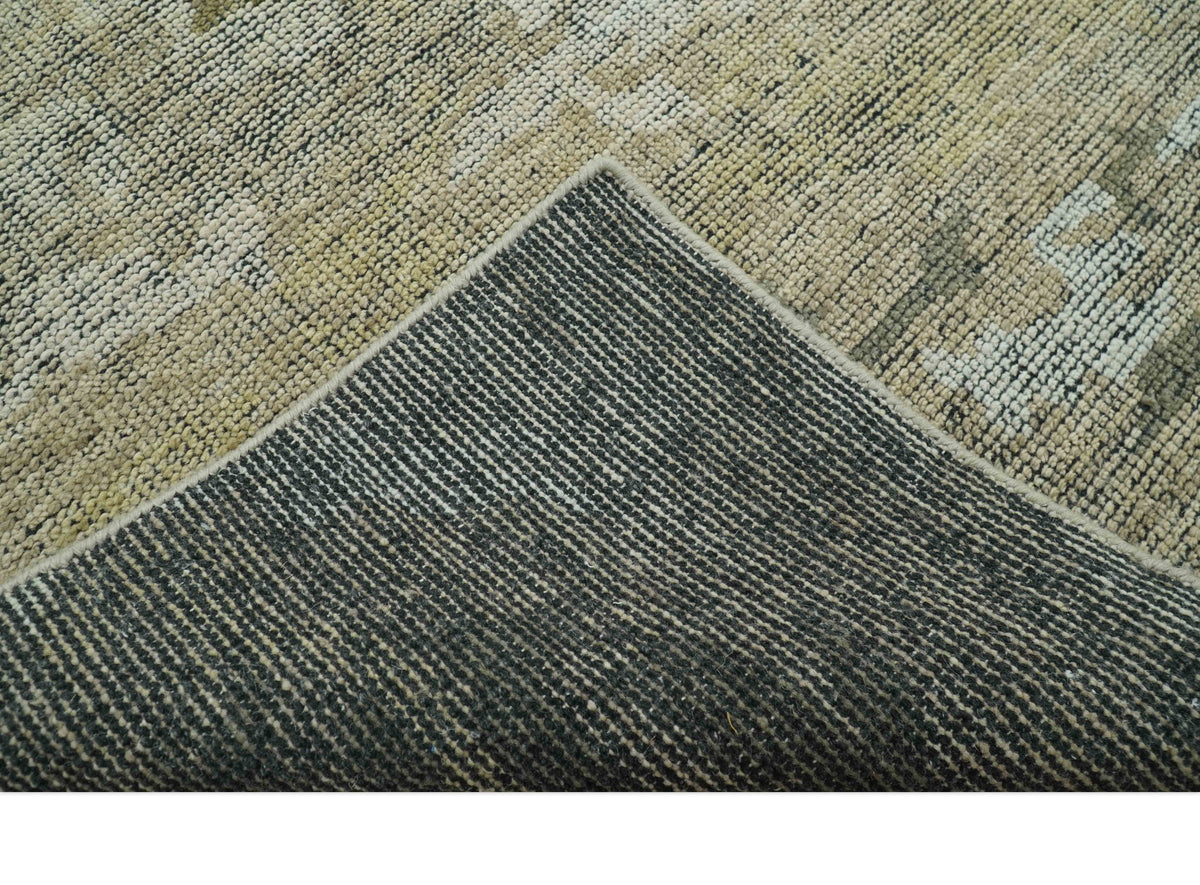 Brown And Silver Abstract Design Hand Knotted Custom Made wool rug.