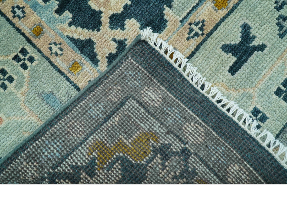 Custom Made Traditional Donegal Design Blue Hand Knotted wool area rug.