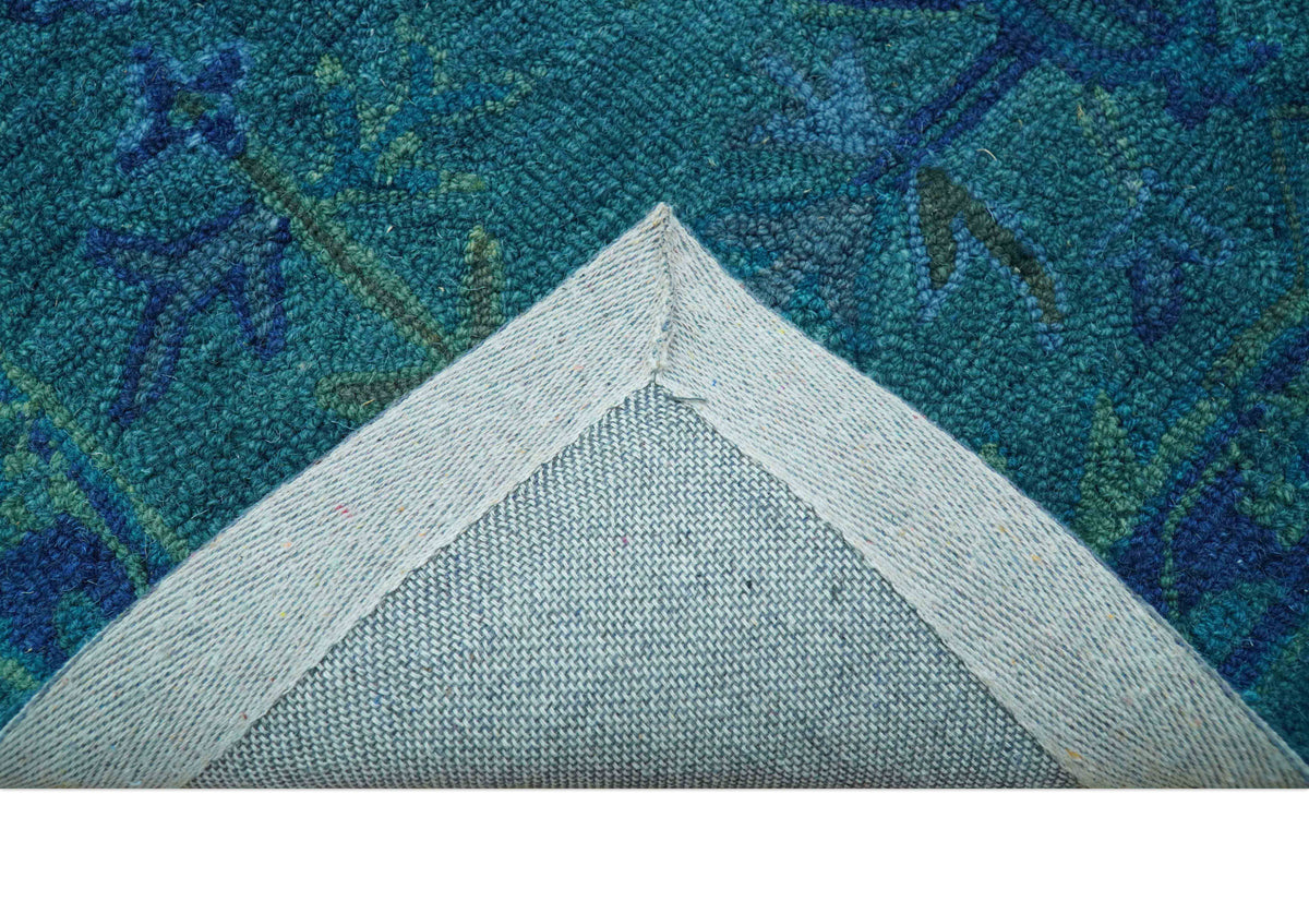 Custom Made Overdyed Traditional Oushak Blue Hand Tufted Wool Area Rug.