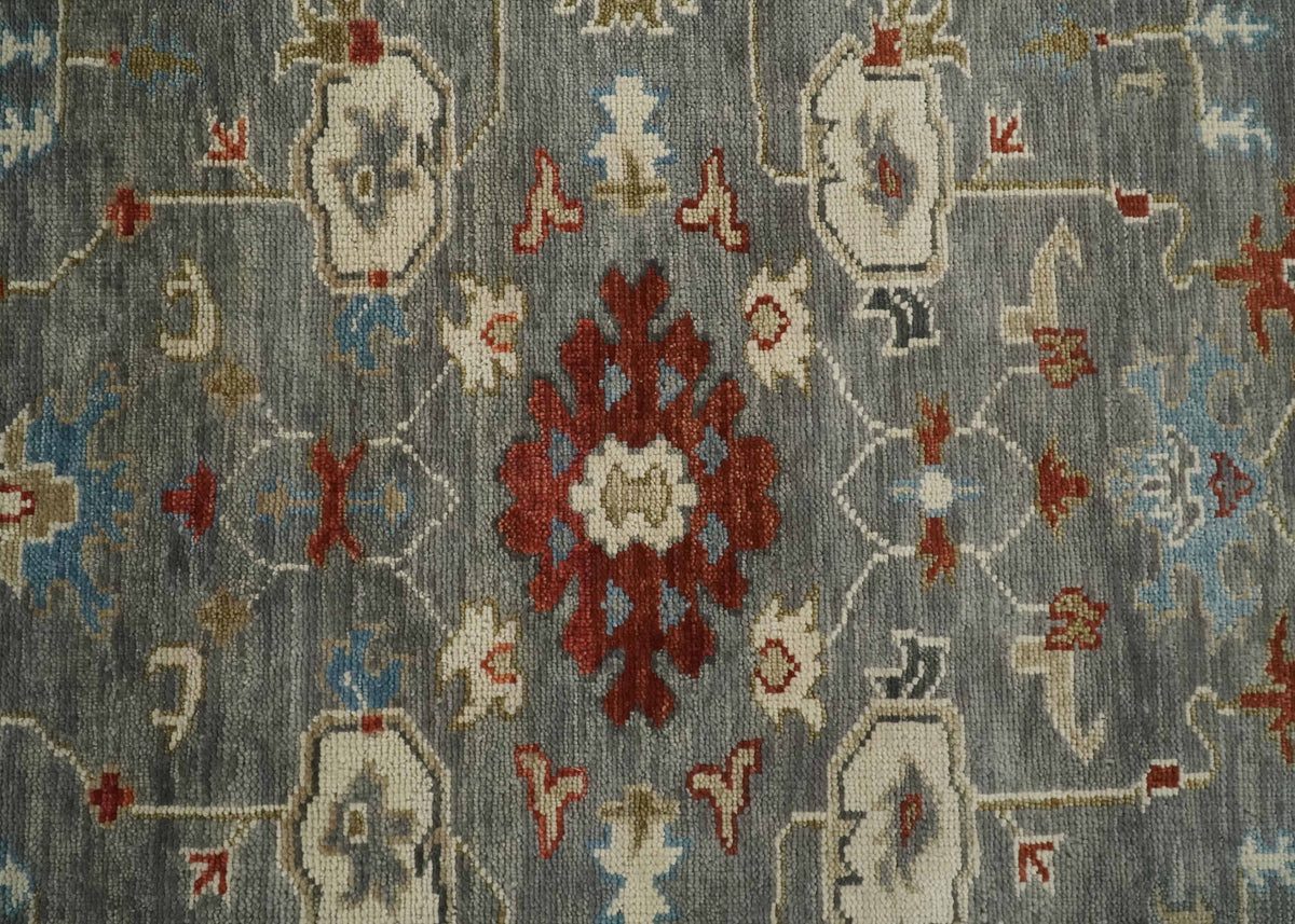 Hand Knotted Gray, Red and Beige Traditional Vintage Style Custom Made Wool Area Rug.