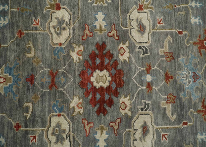 Hand Knotted Gray, Red and Beige Traditional Vintage Style Custom Made Wool Area Rug.