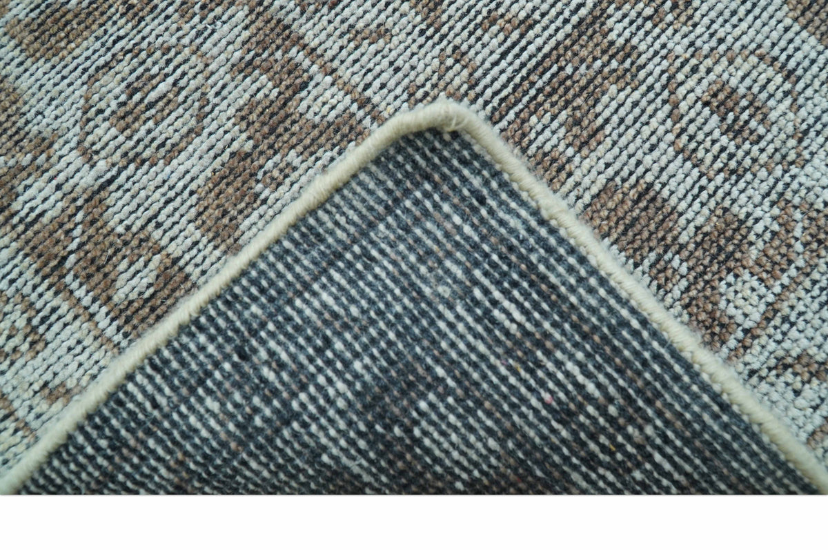 Jewel Custom Made Hand Knotted Traditional Design Brown Wool Area Rug.