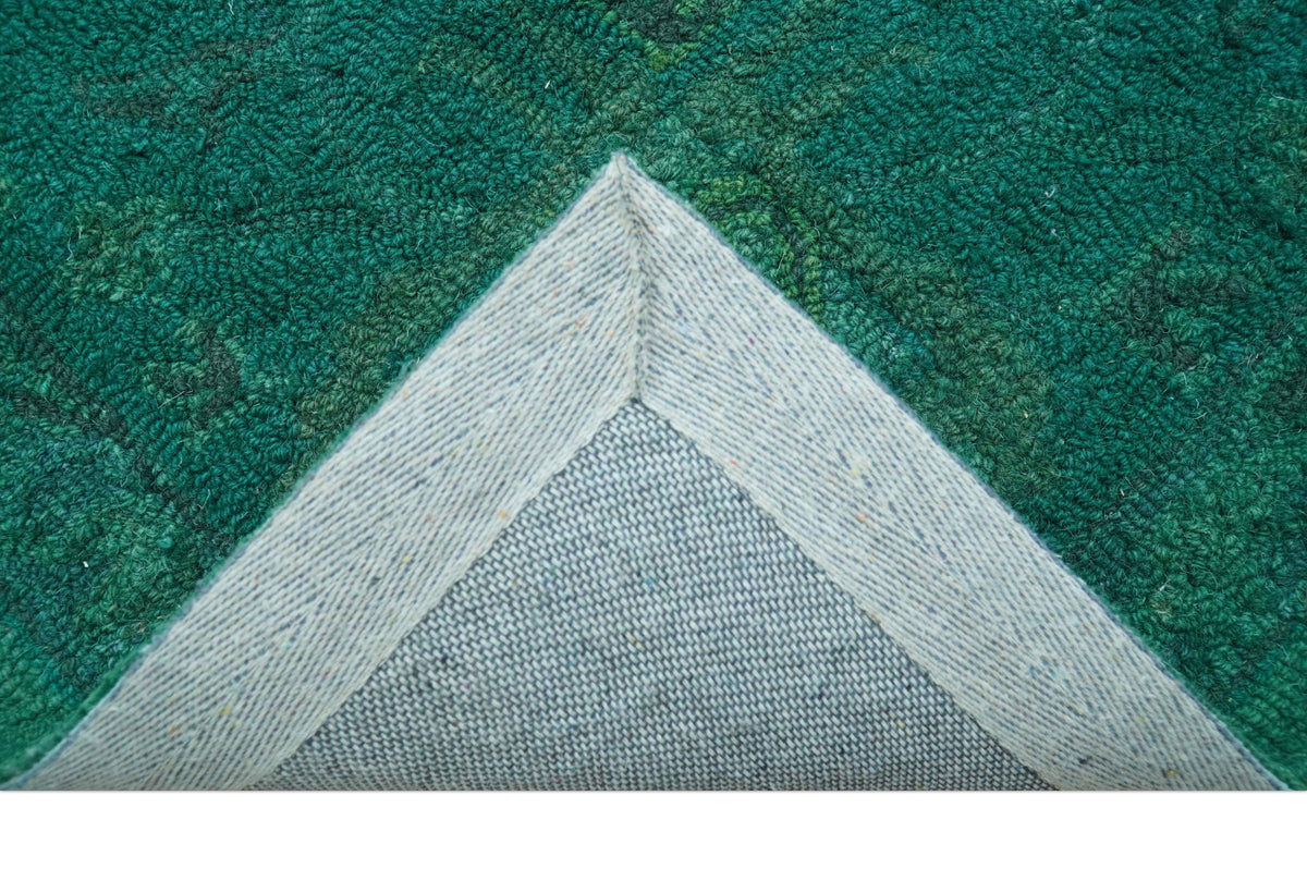 Custom Made Overdyed Traditional Oushak Green Hand Tufted Wool Area Rug.