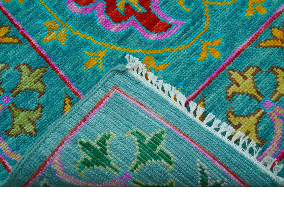 Custom Made Traditional Oriental Design Teal Hand Knotted Wool Area Rug.